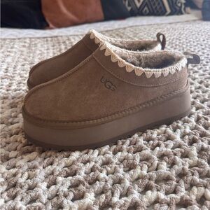 UGG Tan Suede Slip-Ons with Plush Trim